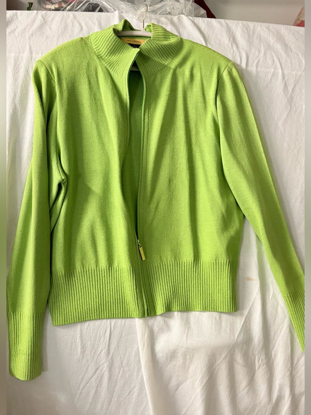 St John Bright Lime Zip-Front Women’s Sweater